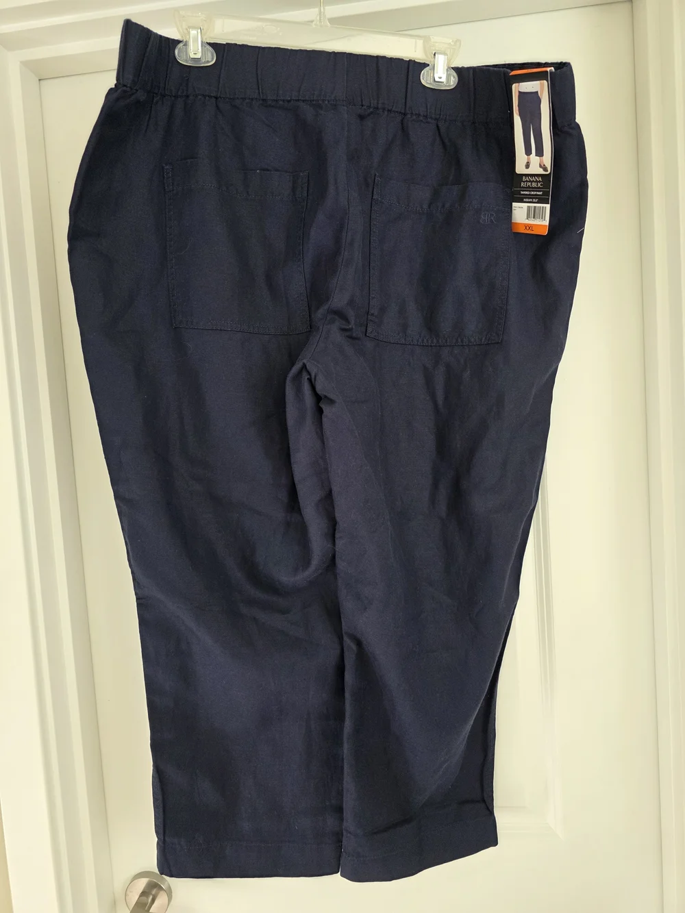 NWT Banana Republic Navy Tapered Crop Pull-On Pants XXL Linen Blend